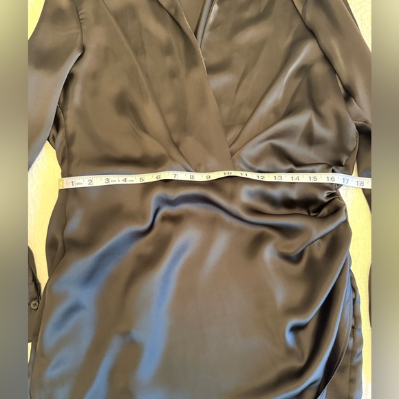 ZARA Black Satin Draped Wrap Mini Dress — Size XL - Picture 6 of 11